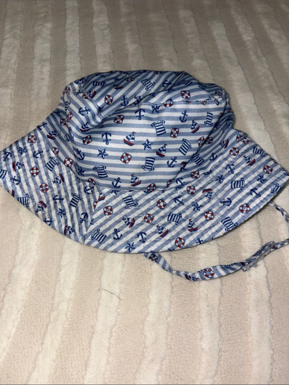 Blue Striped Nautical Bucket Sun Hat for Kids